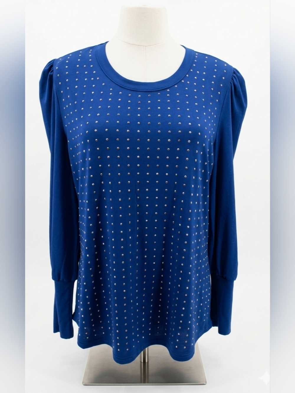 NWOT Stem & Wine Royal Blue Studded Long-Sleeve Blouse Size M - Picture 2 of 11